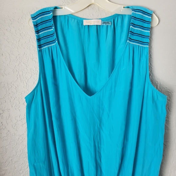 Ramy Brook Dany VNeck Sleeveless Embroidered Mini Dress Smocked Drop Waist Large - Picture 4 of 11